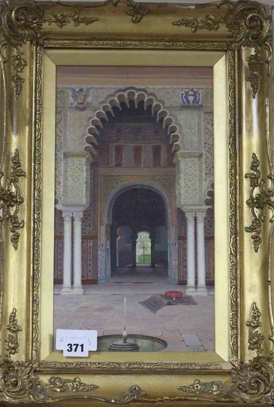 F. Liget, oil on canvas, Alhambra interior, 36 x 20cm